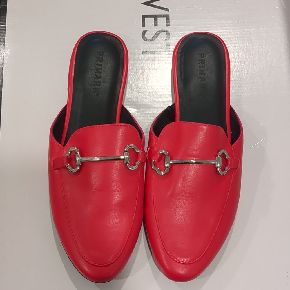 Primark Bright Red Slip-On Mules with Silver Bit